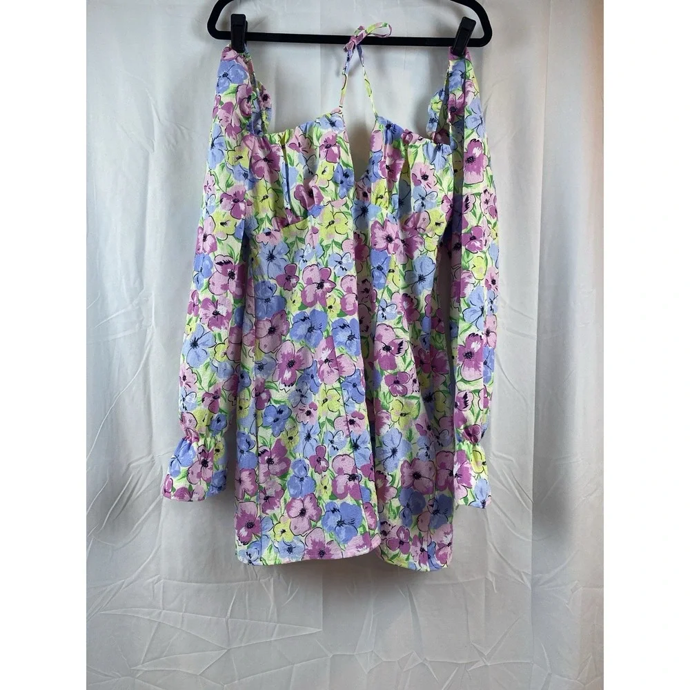 Women's Size Medium Square Neck Puff Sleeve Floral Mini Summer Dress Long Sleeve